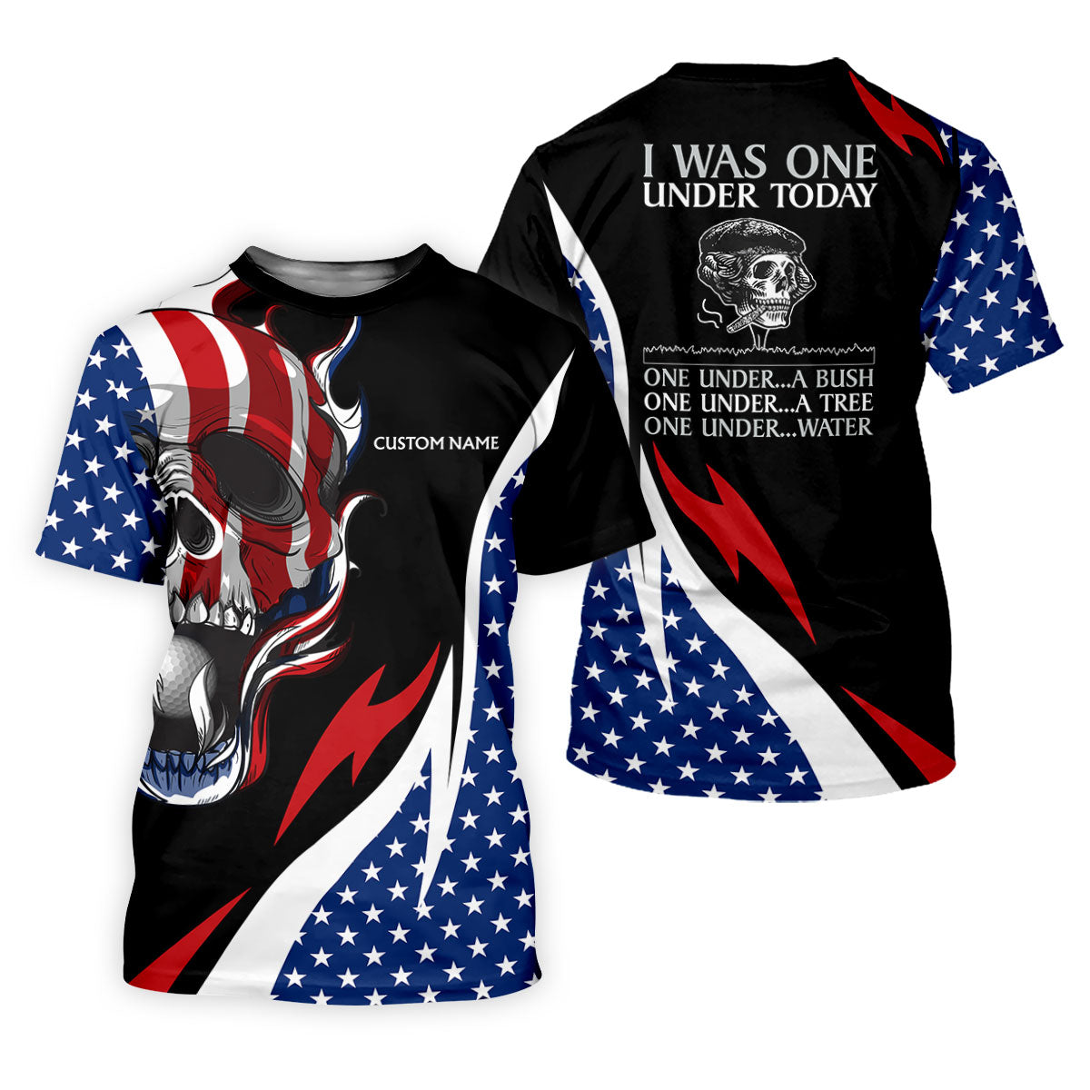 I Was One Under Today Cool Skull US Flag Golf Shirt, 4th Of July Patriotic Golf Shirt For Women