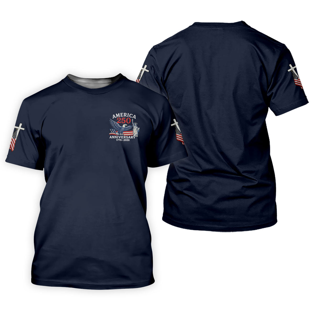 Faith Cross Bald Eagle America 250 Anniversary Navy Patriotic Golf Shirt, Golf Shirt For Women