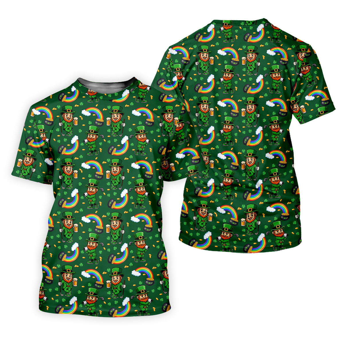St Patrick's Day Leprechaun Golf Pose Rainbow Gold Pot Shamrock Golf Shirt, Women's Golf Shirts, Ladies Golf Polos