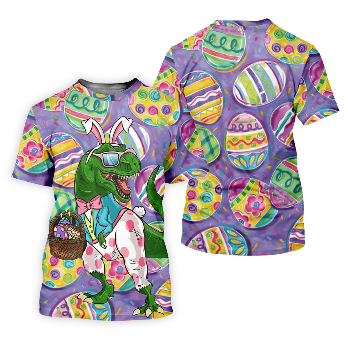T-Rex Bunny Painted Easter Eggs Women Golf Top, Fun Women's Golf Shirts, Ladies Golf Shirts