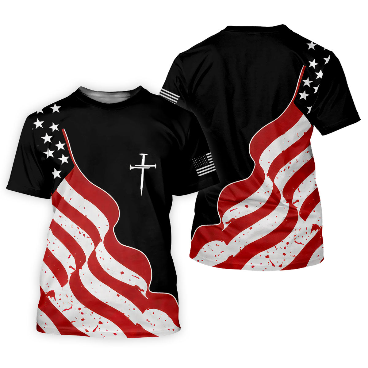 Faith Cross America 250th Anniversary 4th Of July Shirt, Patriotic Black Golf Shirts For Men