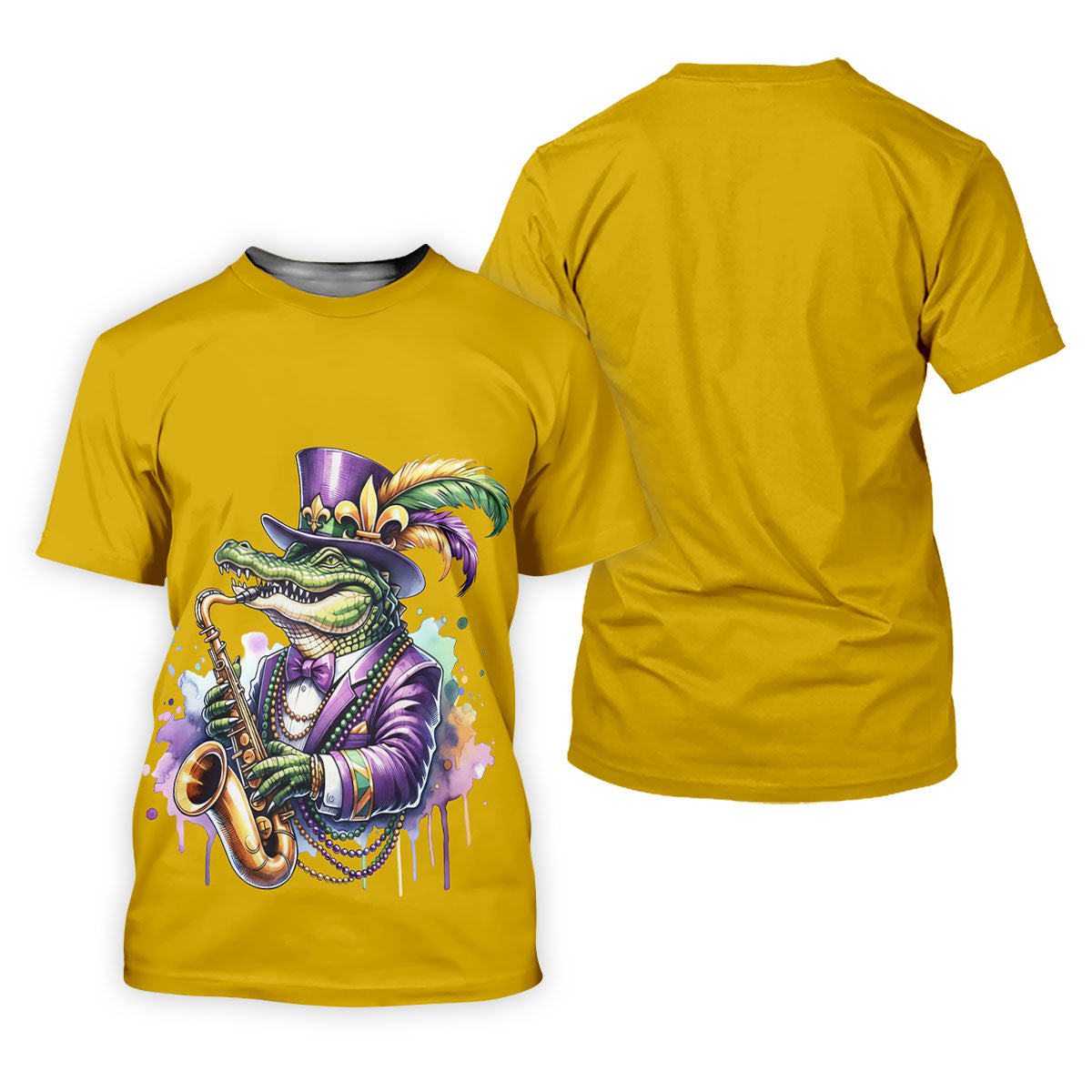 Mardi Gras Alligator Playing Saxophone Yellow Golf Shirt, Women's Golf Tops, Ladies Golf Shirt