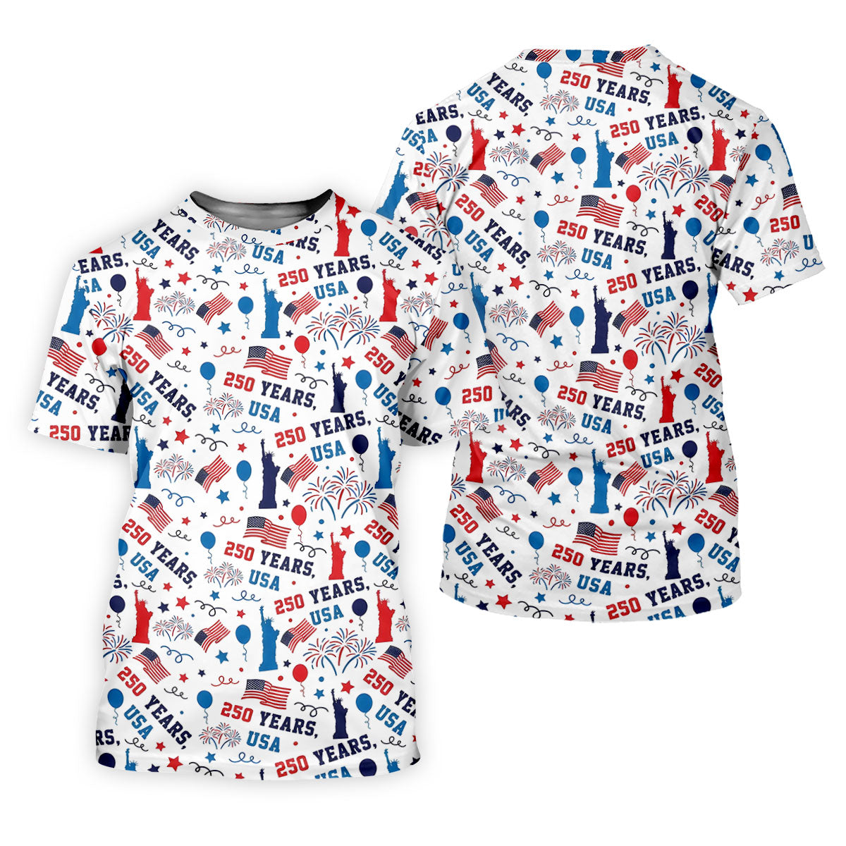 250 Years USA Red White Blue Seamless Pattern White Golf Shirt, Patriotic 4th Of July Golf Shirt For Women
