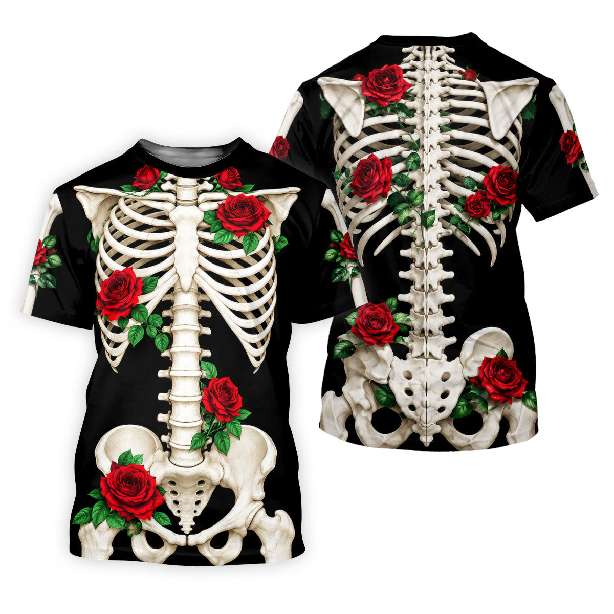 Skeleton Rib Cage And Red Roses Halloween Polo Shirt, Polo Shirts For Men, Mens Golf Shirts