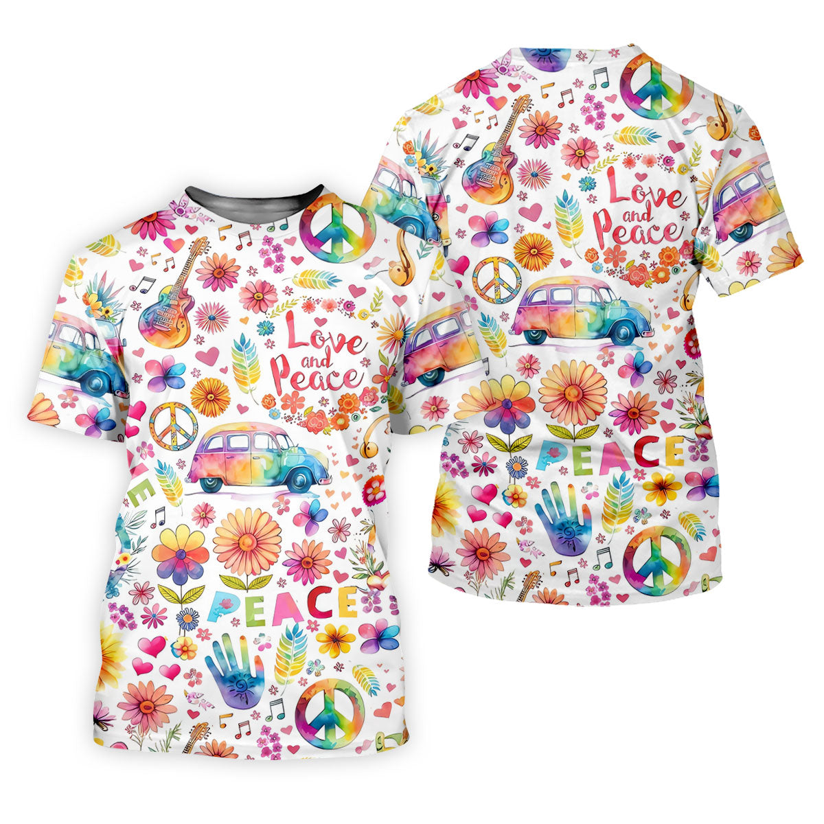 Retro Love Peace Van Floral Hawaiian Golf Shirt, Men's Golf Shirt, Printed Golf Shirts