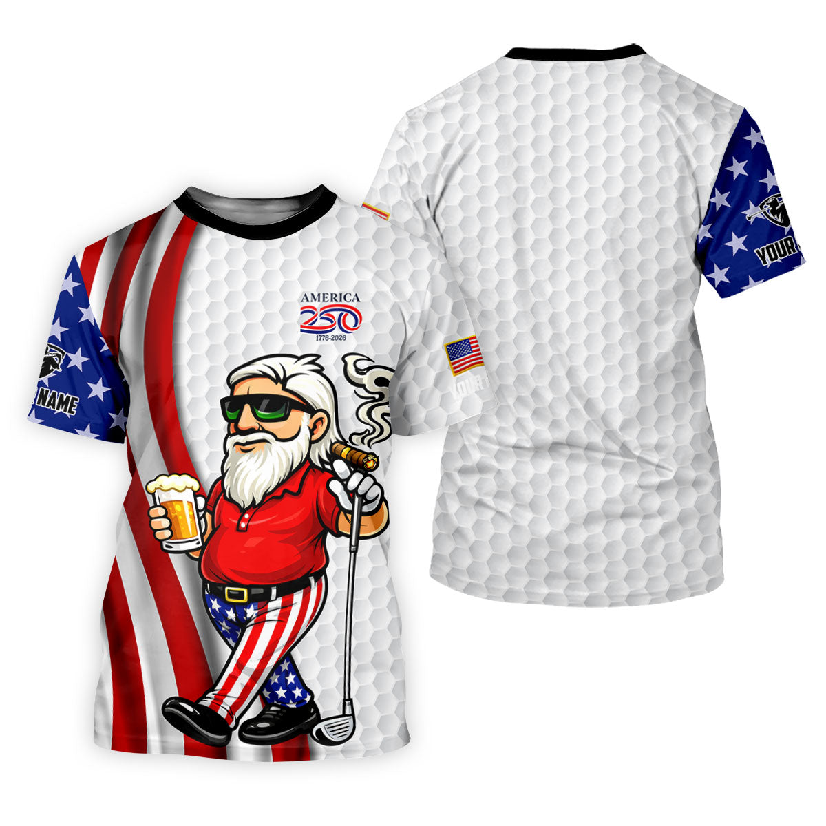 America 250 Patriotic Man 4th Of July White Golf Shirt, Golf And Beer Women's Golf Tops