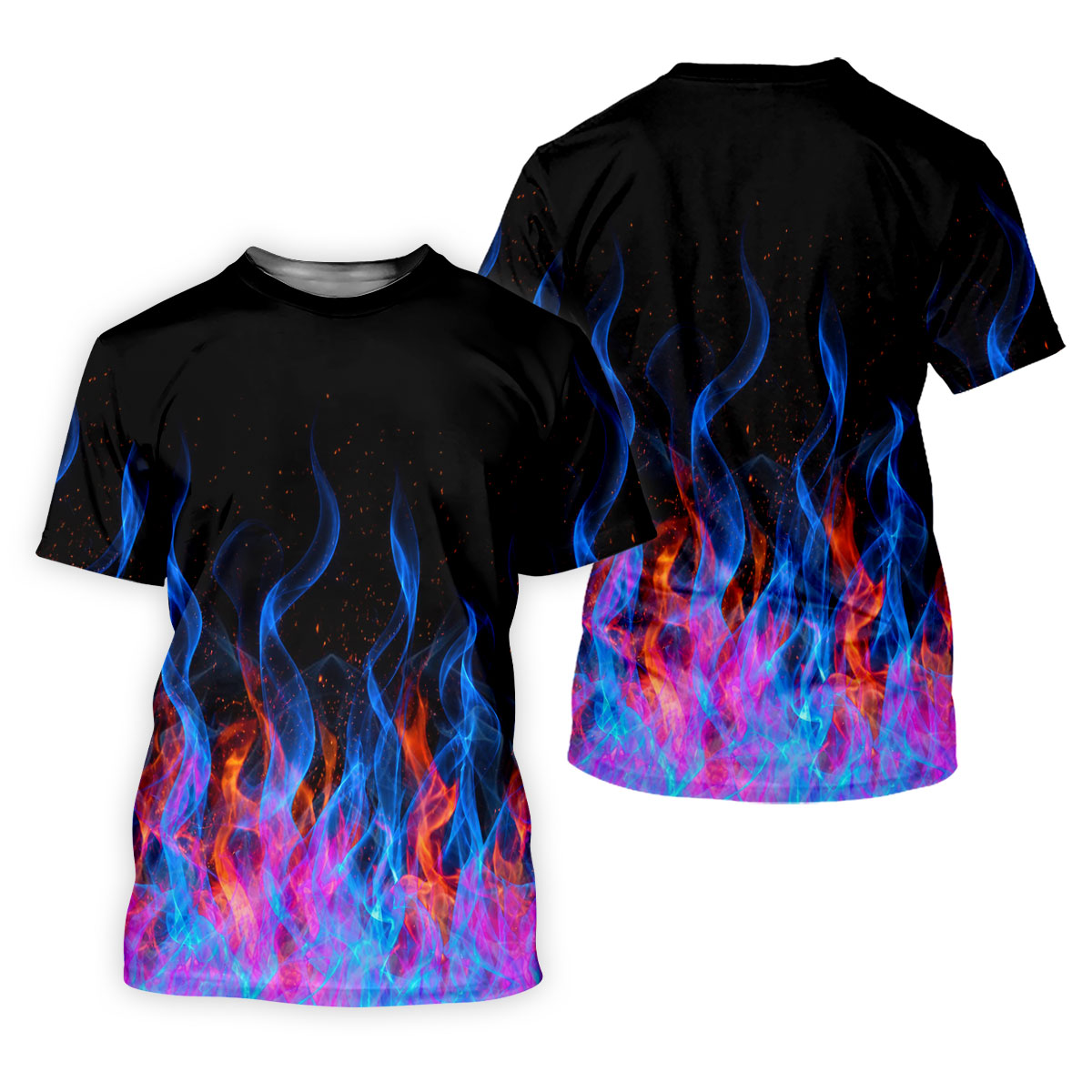 Black Blue Flame Fire Pattern Golf Shirt, Men's Golf Shirt, Mens Polo Shirts, Printed Golf Shirts