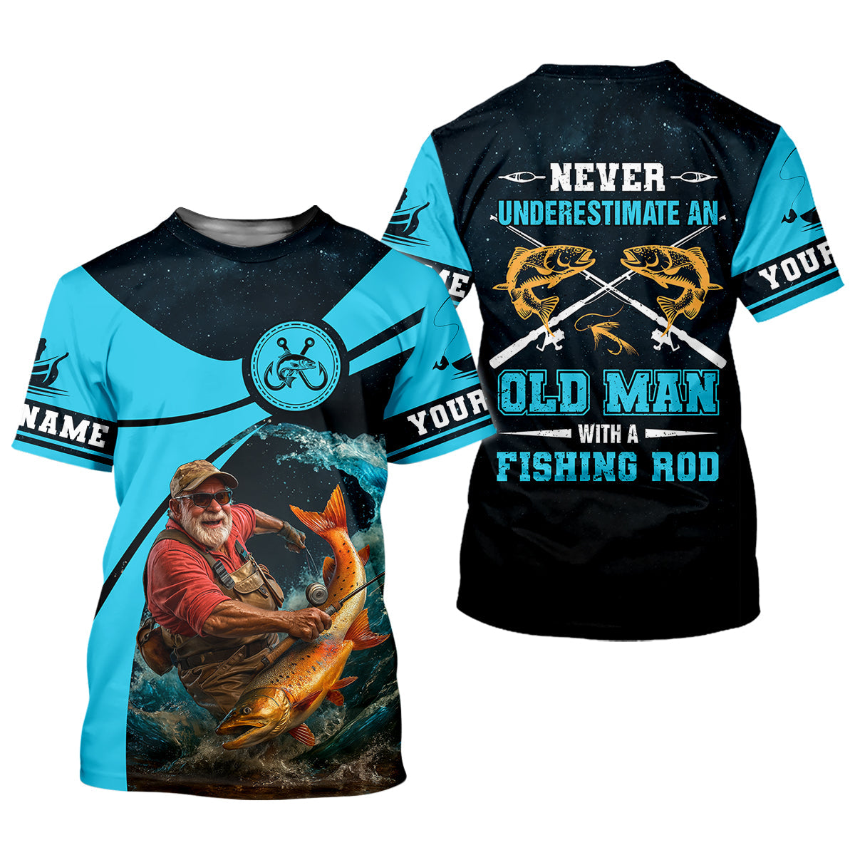 Never Underestimate An Old Man With A Fishing Rod Custom Name UPF Shirts, Women Fishing Shirt