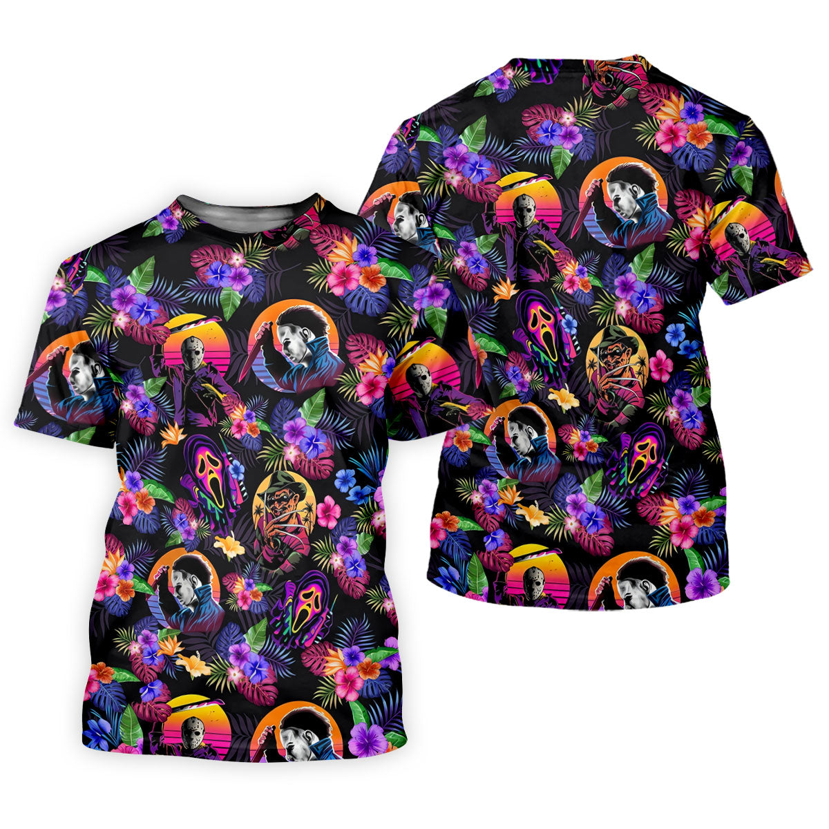 Retro Neon Horror Character Halloween Golf Shirt, Mens Golf Polo, Hawaiian Golf Shirt
