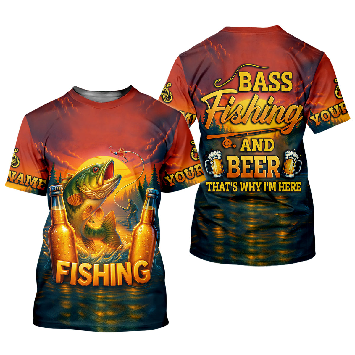 Bass Fishing And Beer That's Why I'm Here SPF Shirt For Men, Fishing Gifts For Men, Custom Fishing Shirts