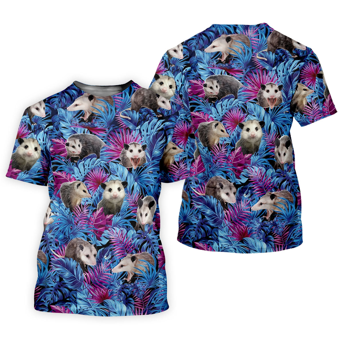Funny Opossum Blue Purple Hawaiian Golf Shirt, Tropical Theme Golf Shirts For Men