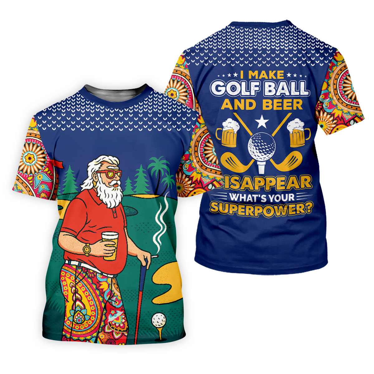 Funny Bearded Golfer Beer Lover Paisley Sleeve Golf Polo, Golf Polo Shirts For Men, Mens Golf Apparel