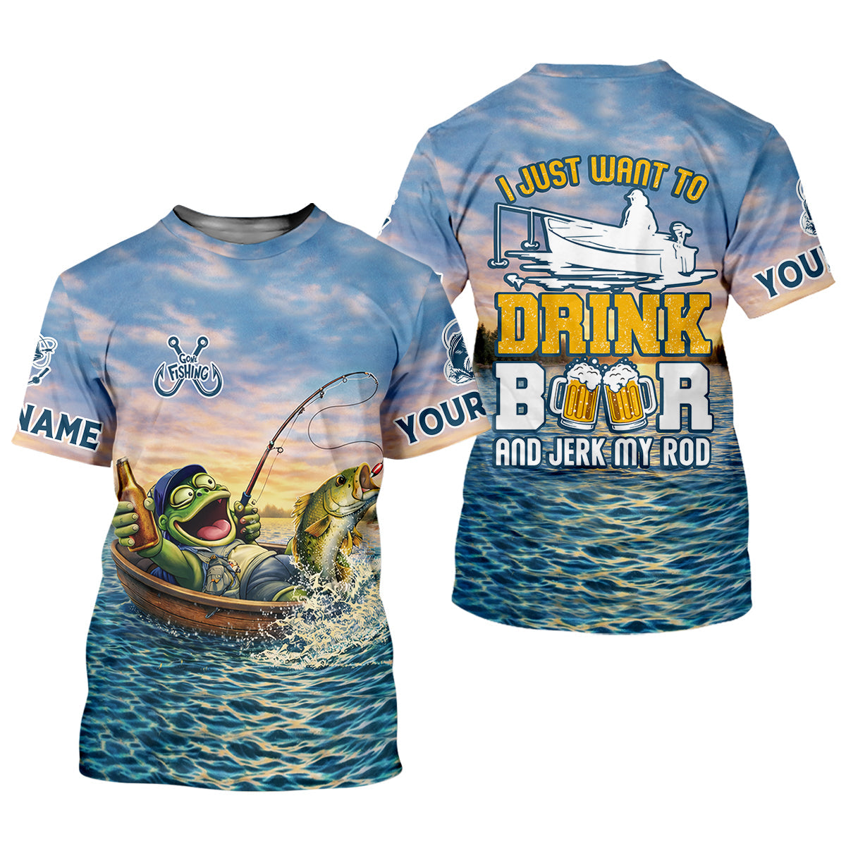 Drunk Frog Fishing with Beer, Funny Personalized Fishing Shirt