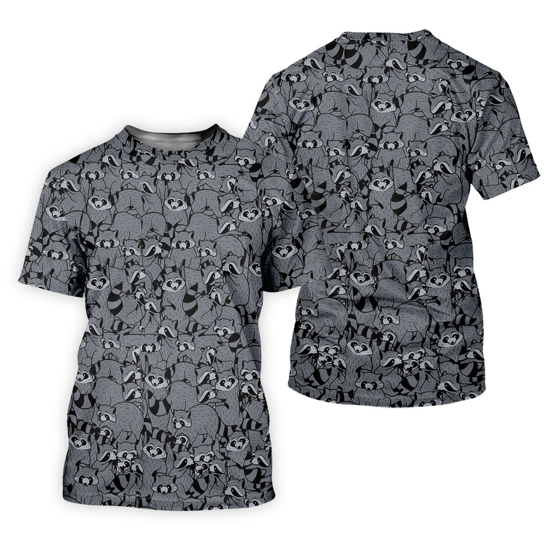 Gray Cartoon Raccoon Pattern Golf Polo Shirt, Men's Golf Shirt, Golf Polo Shirts For Men
