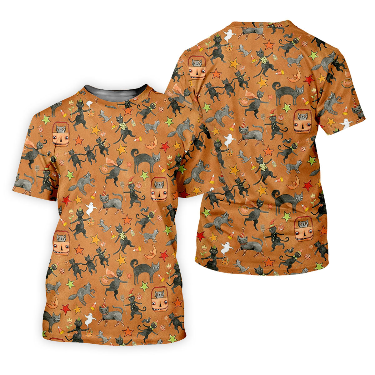 Vintage Black Cat Halloween Pattern Polo Shirt, Mens Golf Polo, Golf Apparel For Men