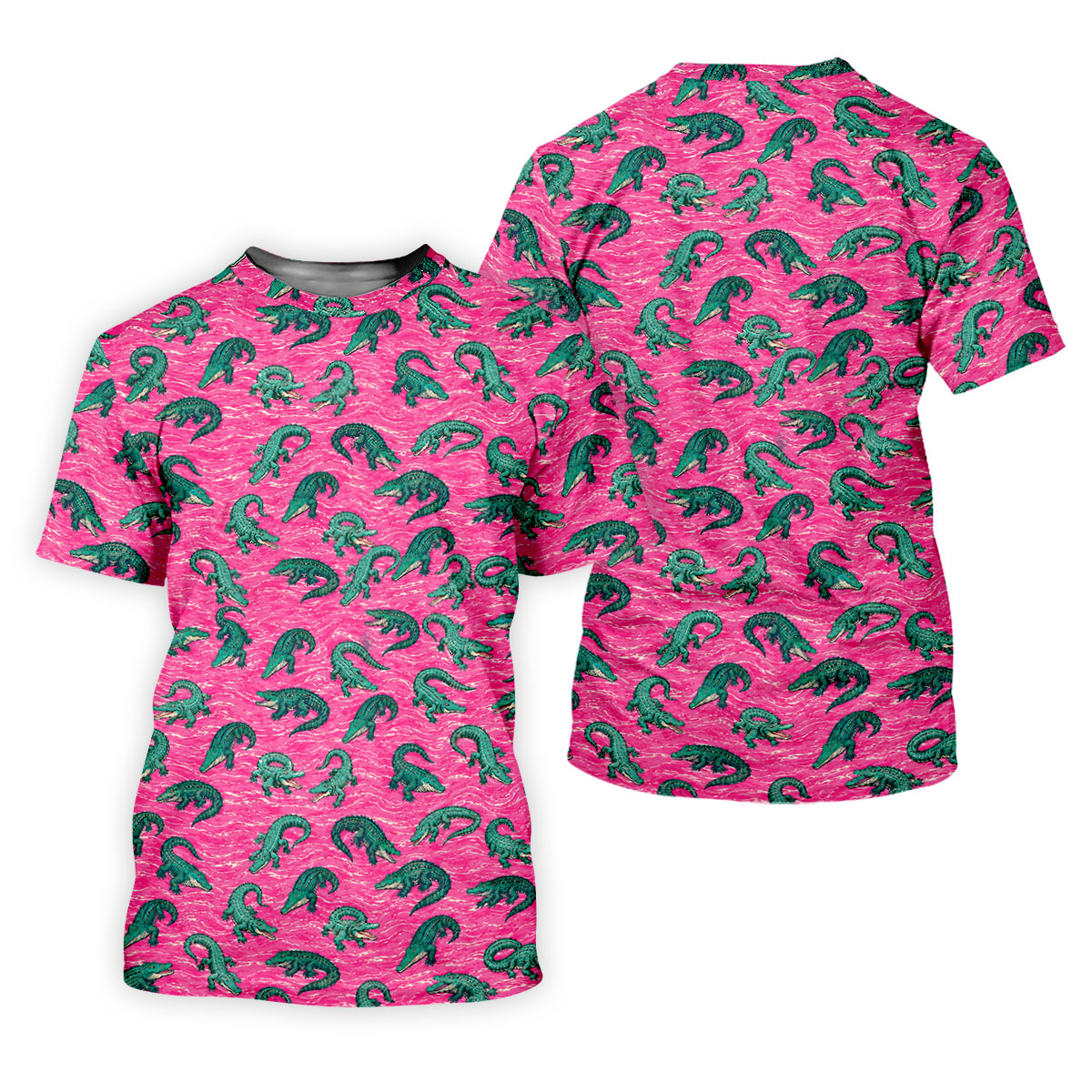 Alligator Pattern Golf Shirt, Pink Gator Print Men's Golf Polo, Polo Shirts For Women