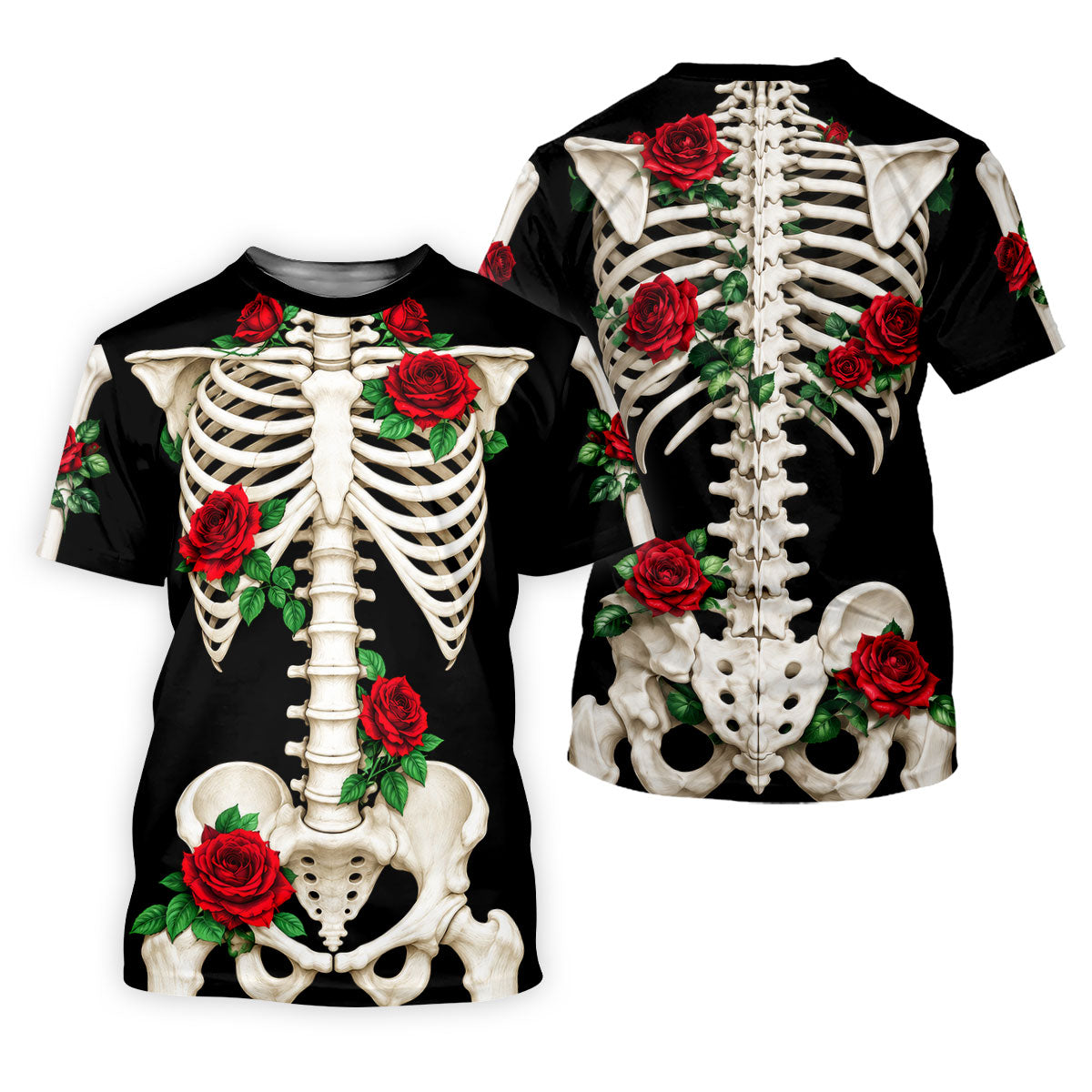 Skeleton Rib Cage And Red Roses Halloween Polo Shirt, Golf Tops For Women, Women’s Golf Polo