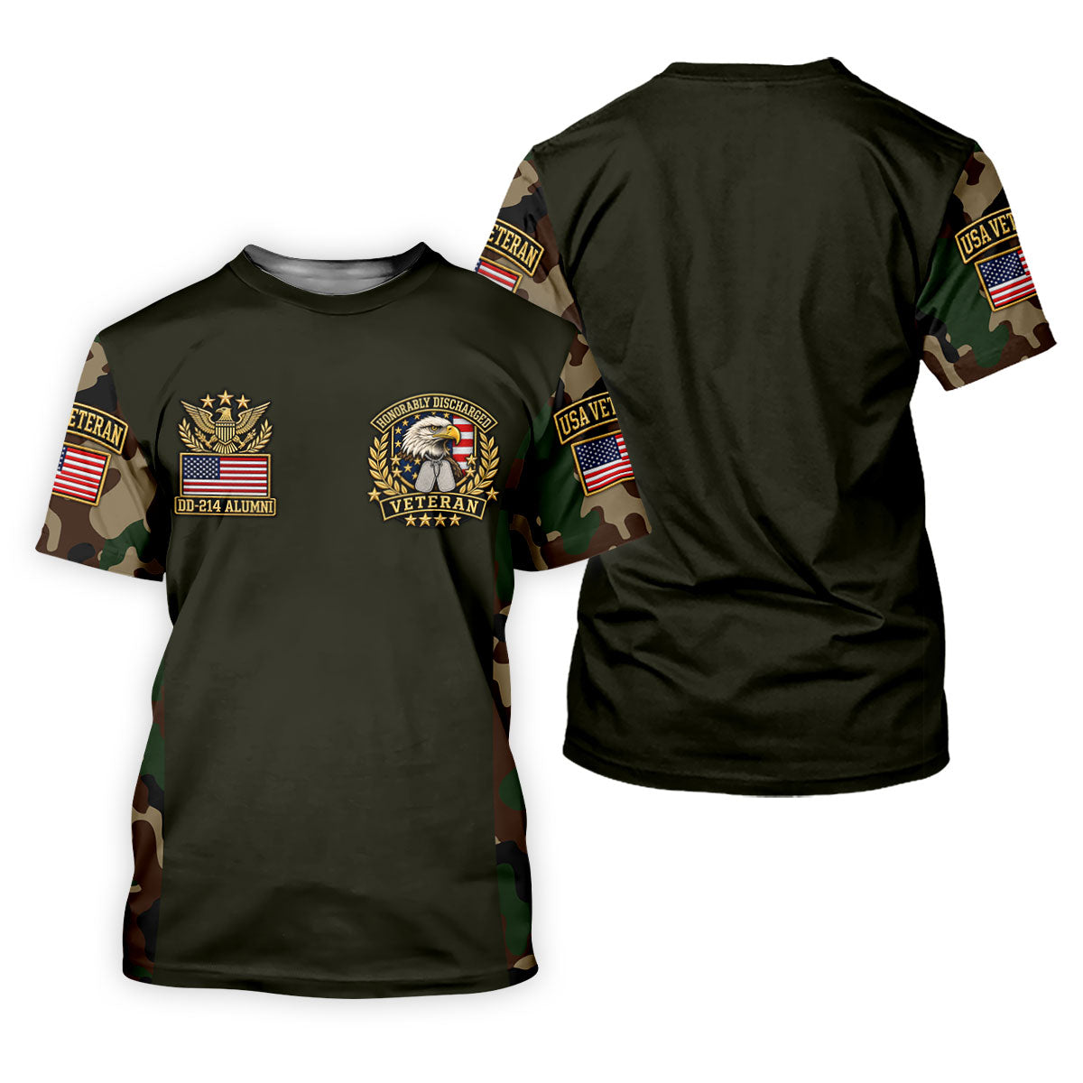 DD-214 Eagle Badge Olive Camo Polo Shirt, Men Golf Apparel, Veterans Day Golf Shirt