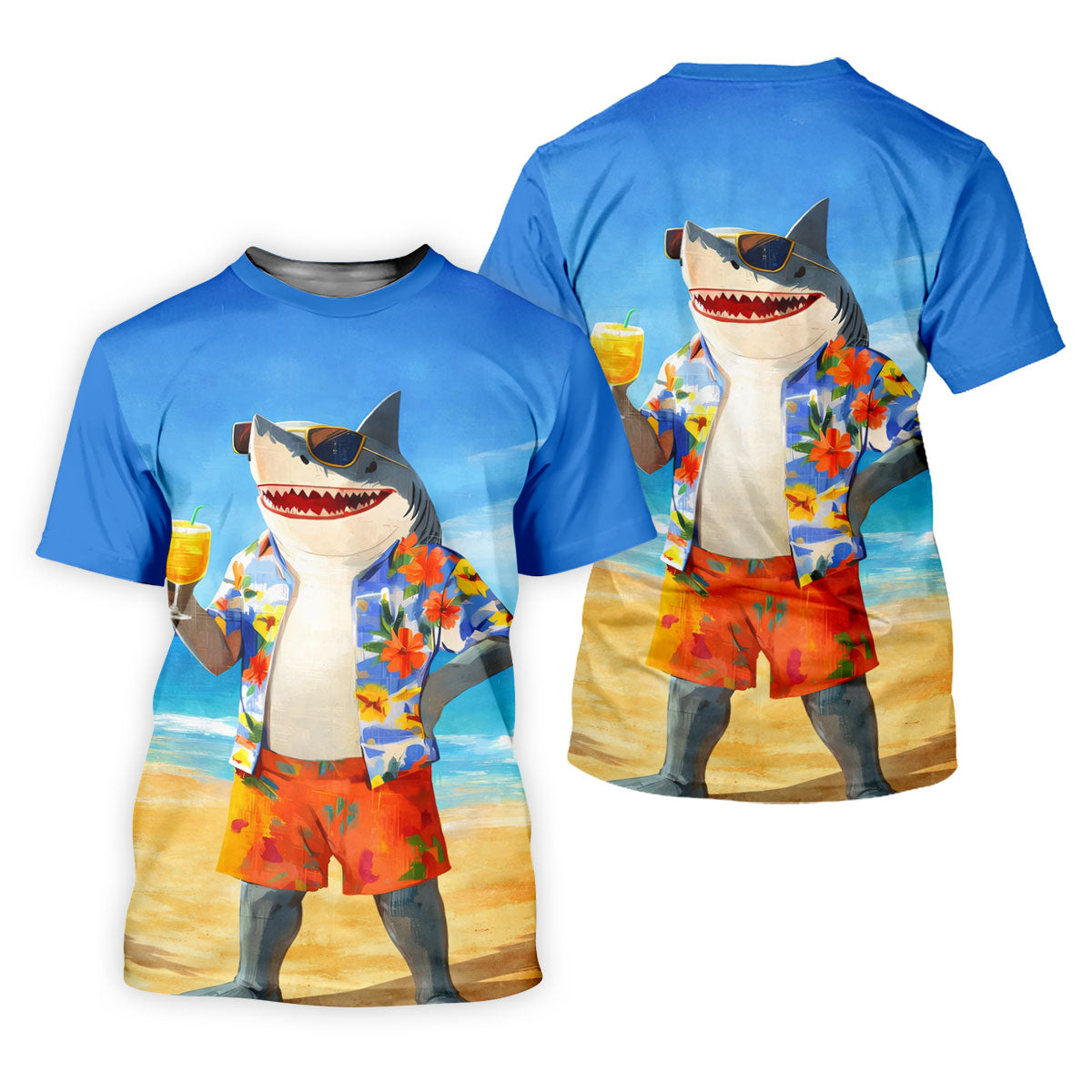Funny Shark On Tropical Beach Vacation Golf Polo Shirt, Golf Shirts For Men, Hawaiian Golf Shirt