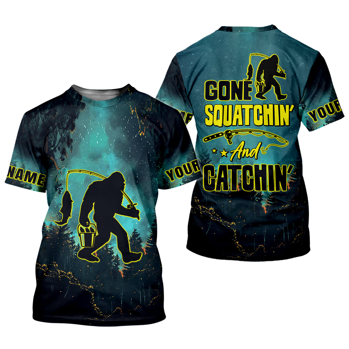 Gone Squatchin And Catching Night Forest Performance Fishing Shirts, Women SPF Shirt, Female Fishing Shirts