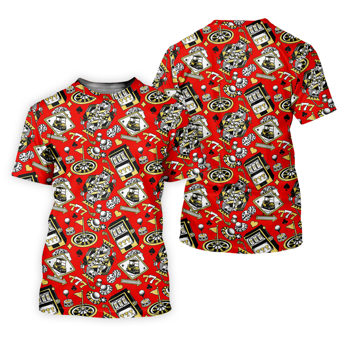 Casino Golf Pattern Red Hawaiian Golf Polo Shirt, Mens Golf Polo, Polo Shirts For Men