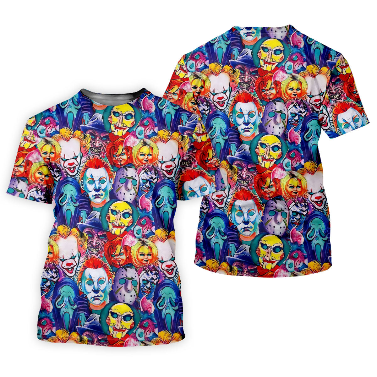 Colorful Horror Character Faces Halloween Polo Shirt, Mens Golf Shirts, Mens Polo Shirts