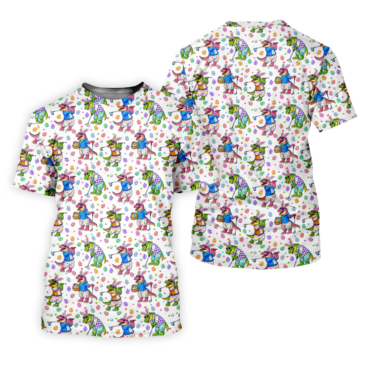 Easter Dinosaur Gradient Pattern Women Golf Top, Fun Women's Golf Shirts, Ladies Golf Shirts