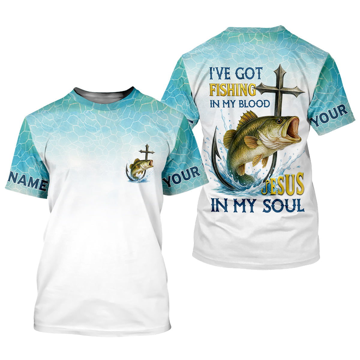 I've Got Fishing In My Blood Jesus In My Soul Faith Cross Christian Fishing UPF Shirts, Fishing Shirts For Men