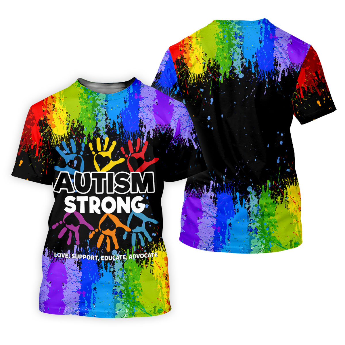 Autism Strong Rainbow Paint Splatter Women's Golf Tops, Autism Awareness Colors Ladies Golf Polos