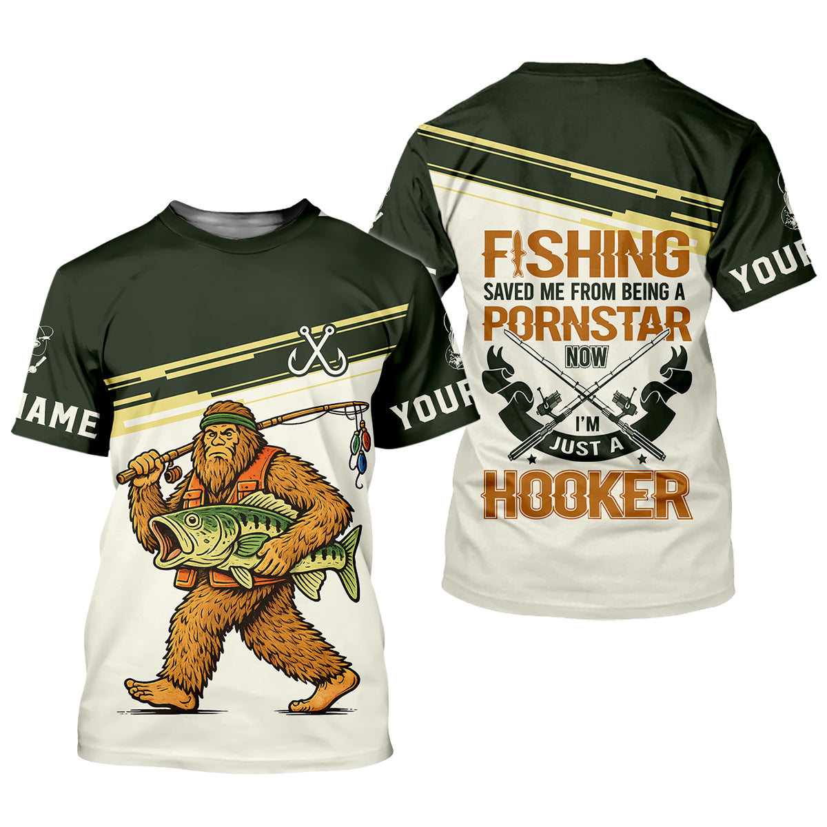 Funny Bigfoot Fishing UPF Shirt, Sasquatch Fishing Humor, Personalized Fishing Shirt for Men