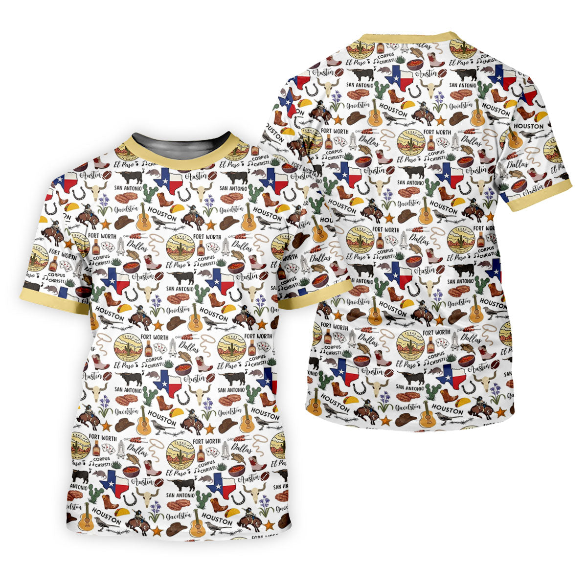 Texas Symbols Western Theme Doodle Style Golf Tops For Men, Polo ShirtFor Men, Golf Shirts For Men
