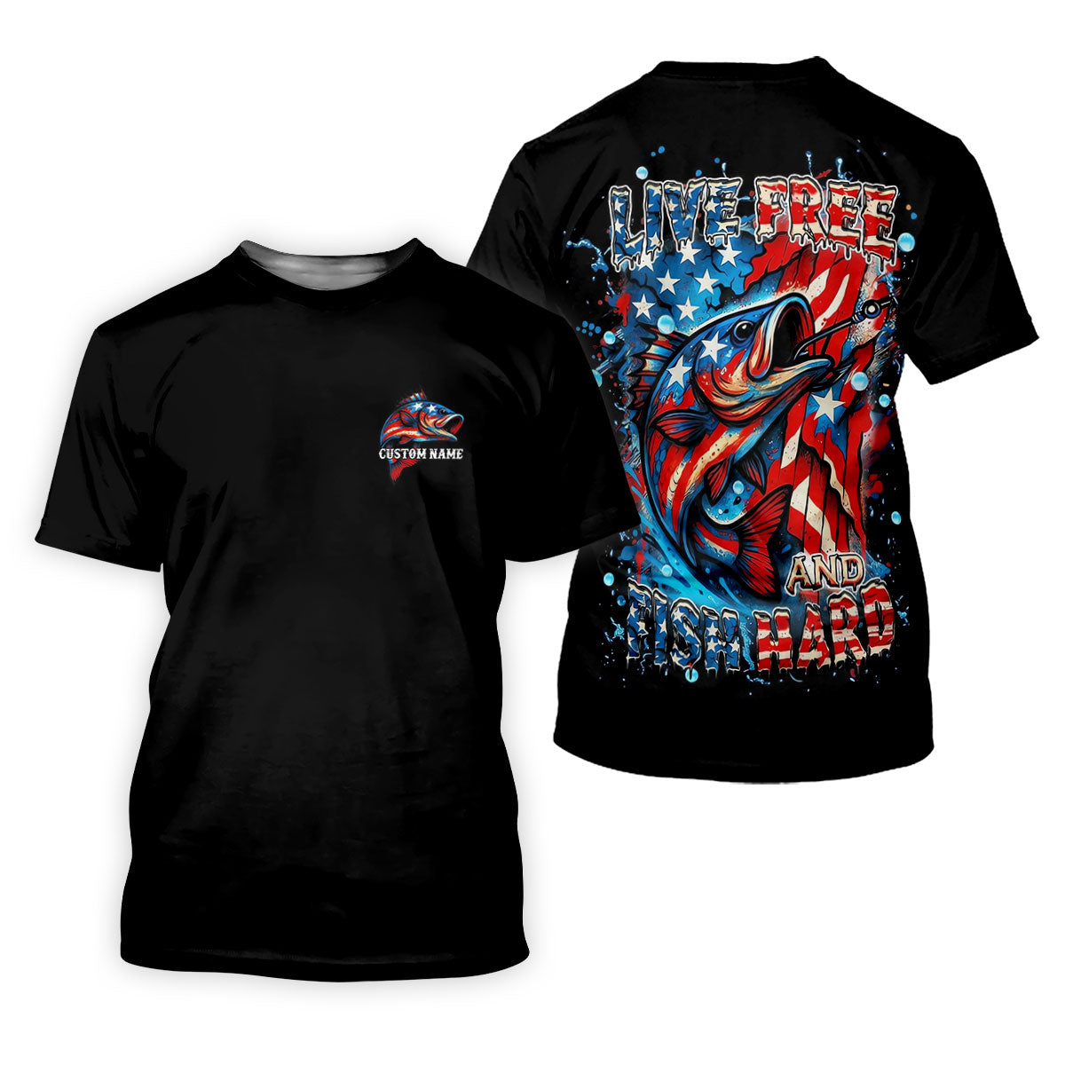 Live Free And Fish Hard American Flag Fishing Shirt, 250 Years 4th Of July Fishing UPF Shirts, Men's Fishing Shirt