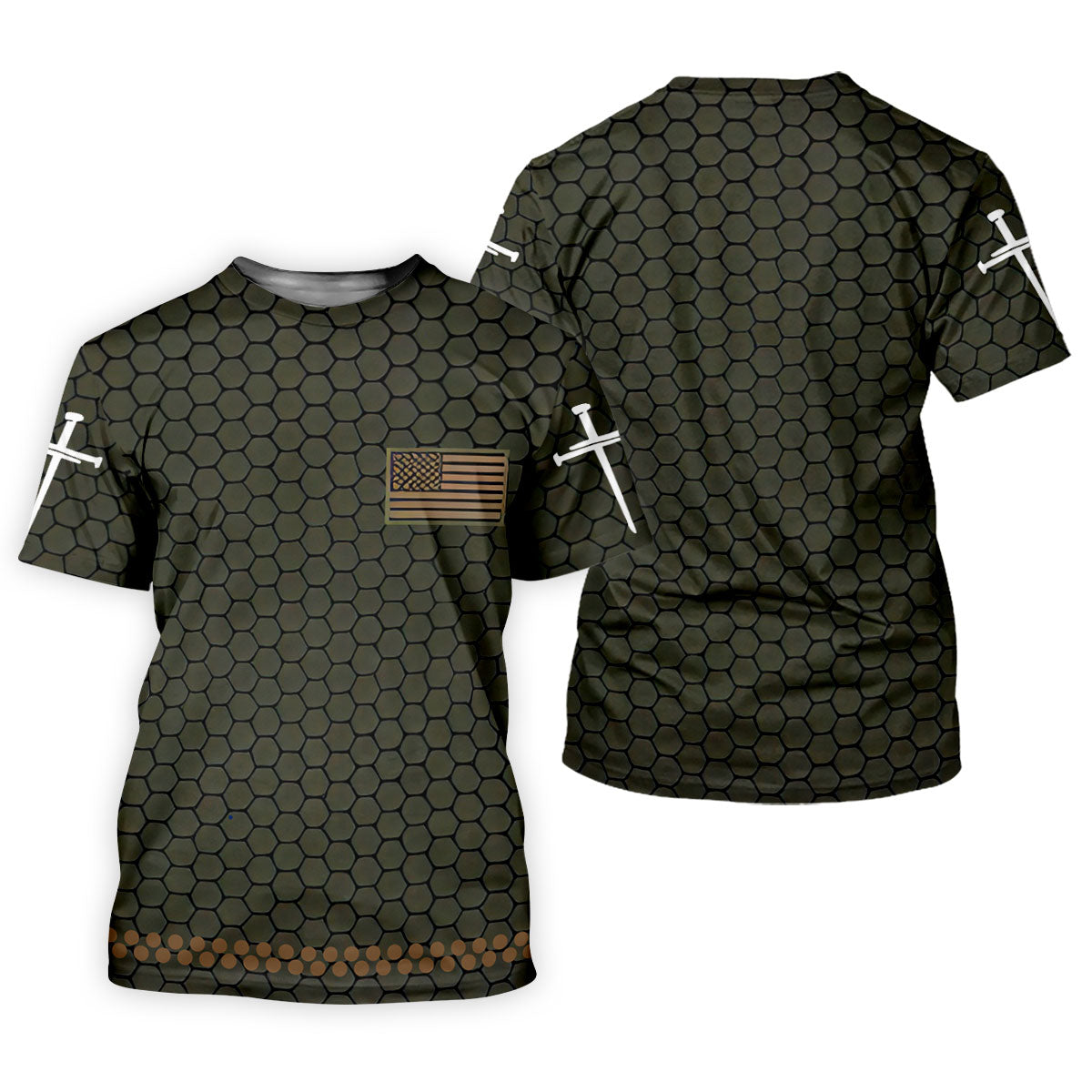 Faith Cross America 250 Anniversary Hexagonal Pattern Patriotic Golf Shirt, Golf Shirts For Men