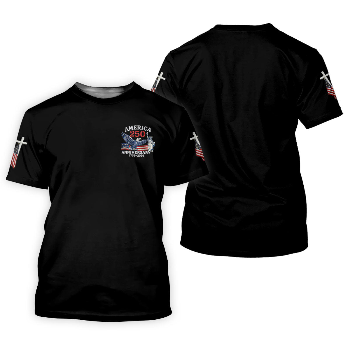 Faith Cross Bald Eagle America 250 Anniversary Black Patriotic Golf Shirt, Golf Shirt For Women