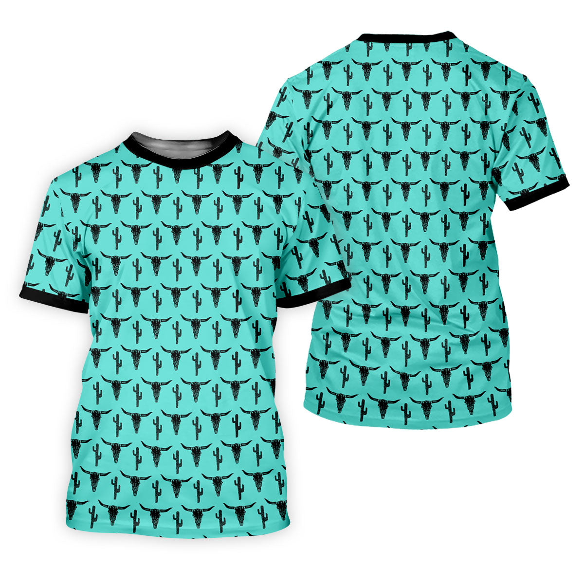 Longhorn Cow Skull Western Theme Peacock Blue Golf Tops For Men, Polo ShirtFor Men, Golf Shirts For Men