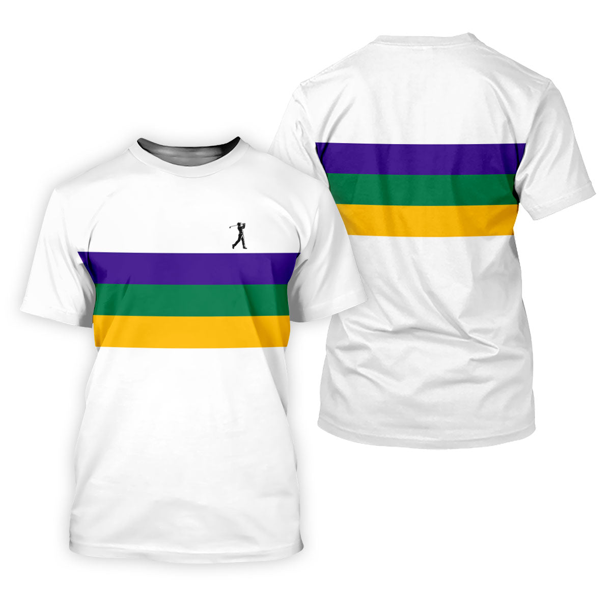 Mardi Gras Purple Green Gold Horizontal Stripes White Golf Shirt, Women's Golf Shirts, Ladies Golf Polos