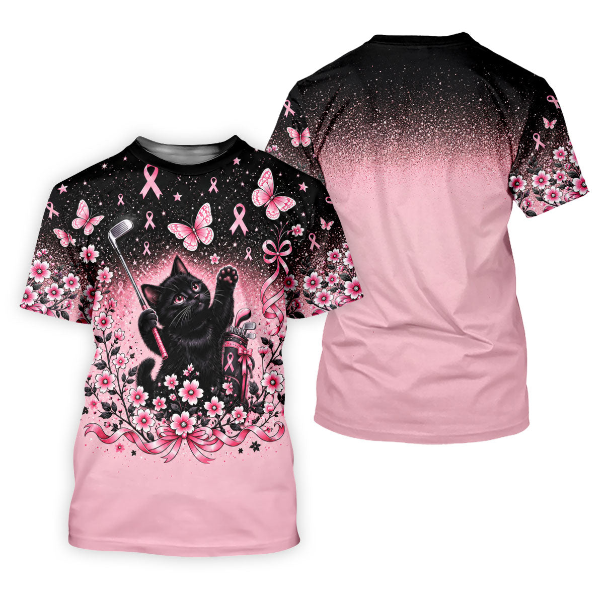 Black Cat Breast Cancer Ribbons Polo Shirt, Womens Golf Tops, Golf Polo For Women