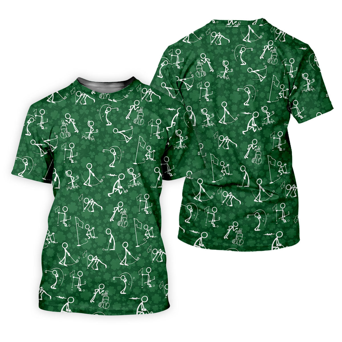 Stick Figure Golf Pose Shamrock Golf Shirt, St Patrick's Day Ladies Golf Polos, Golf Shirt For Women