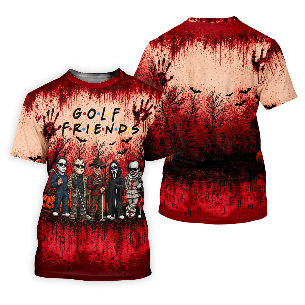 Golf Friends Halloween Horror Character Group Polo Shirt, Women's Golf Polo, Golf Apparel