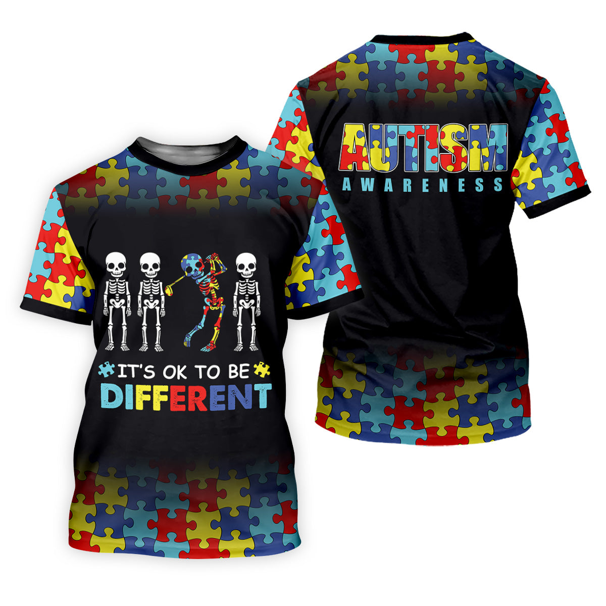 It's Ok To Be Different Men Polo ShirtAutism Awareness Puzzle Pattern Black Fade Golf Shirts For Men, Autism Golf Shirt