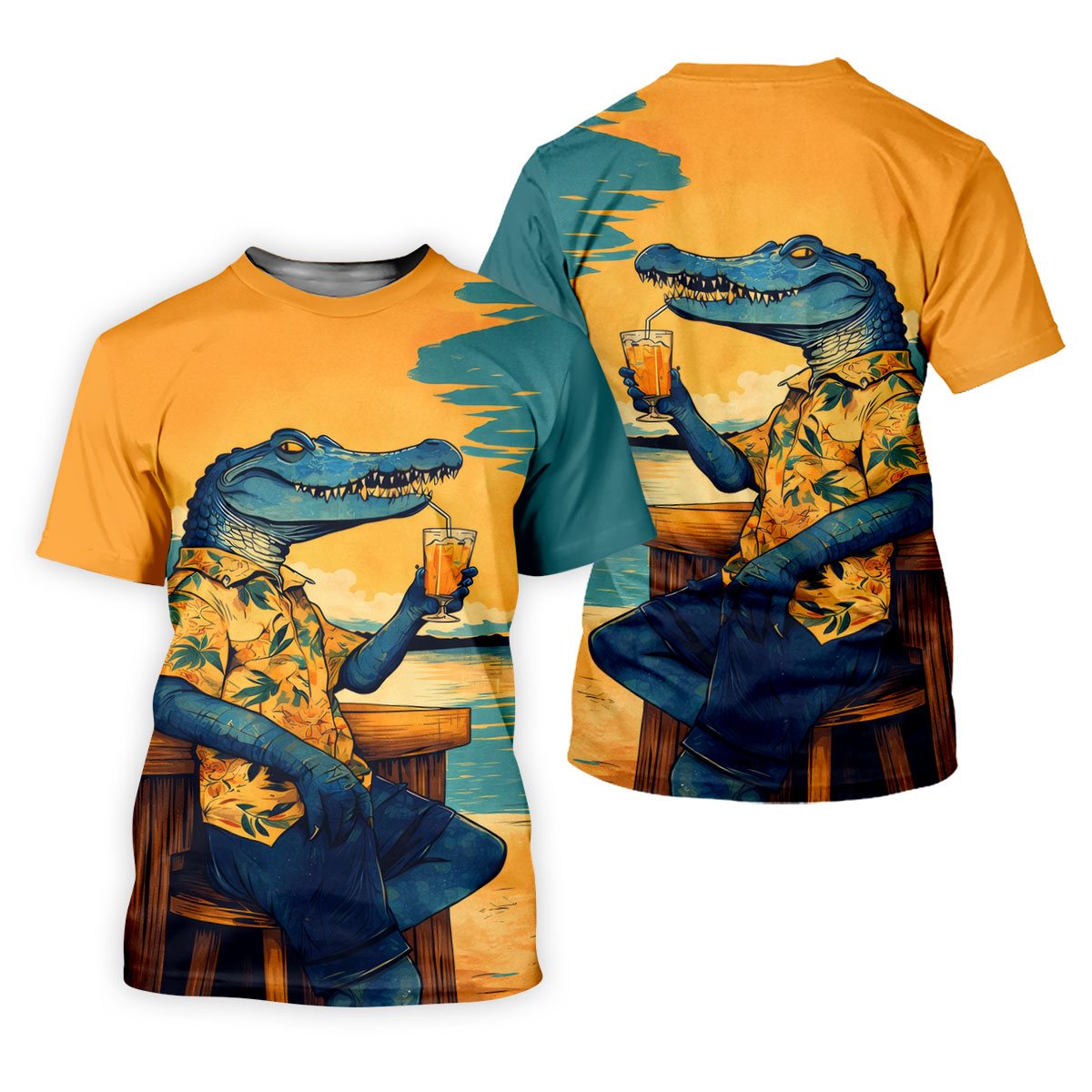 Funny Crocodile Tropical Theme Hawaiian Golf Shirt, Polo Shirts For Men, Golfing Apparel