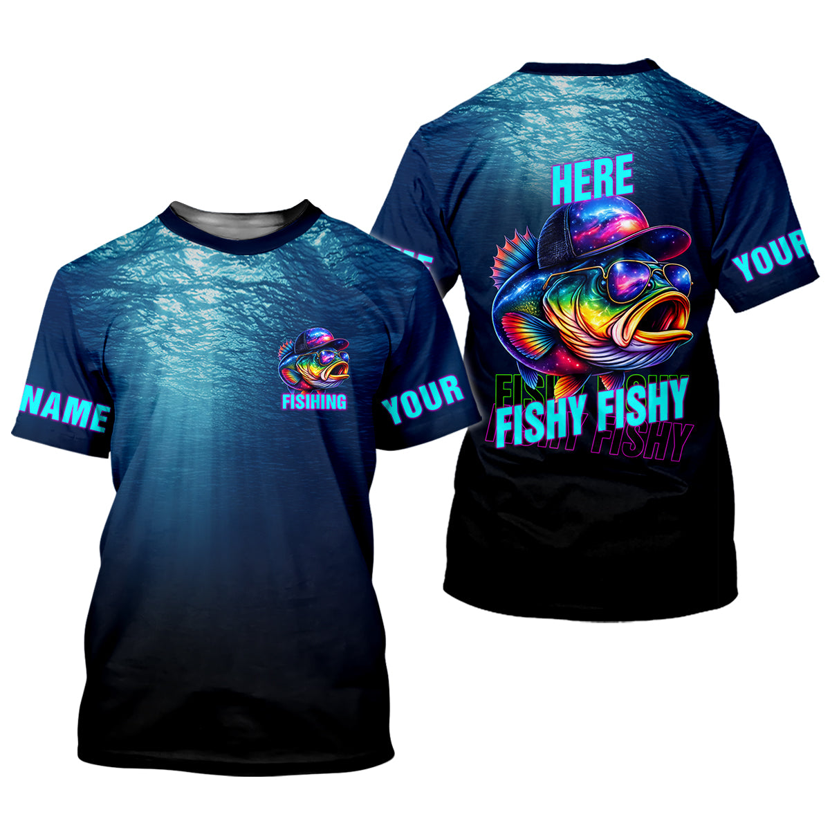 Here Fishy Fishy Fishy, Personalized Fishing Shirt, Fishing UPF Shirts, Funny Fisherman Gift