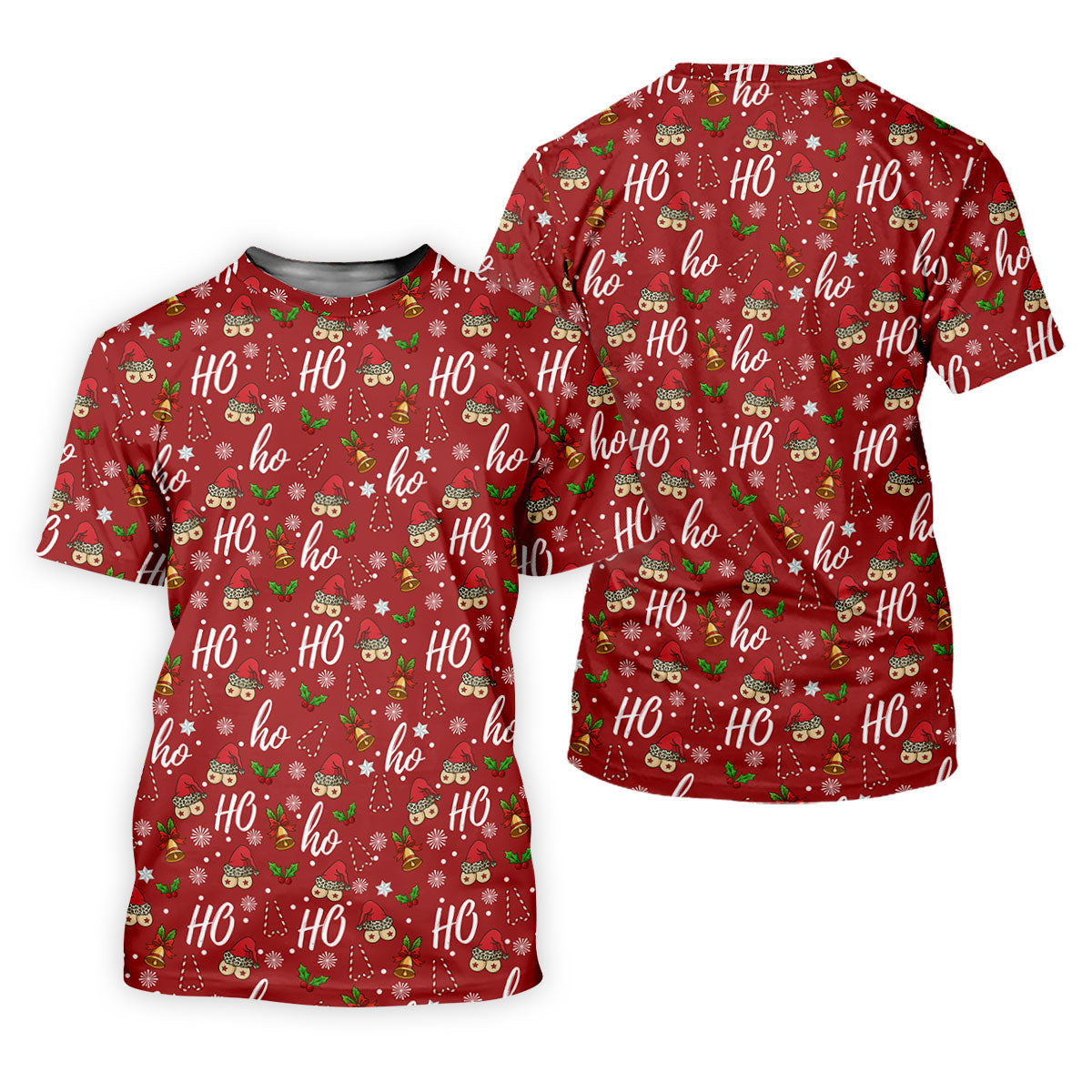 Funny Ho Ho Ho Naughty Tits Christmas Golf Shirt, Men's Funny Golf Shirts, Christmas Golf Gift