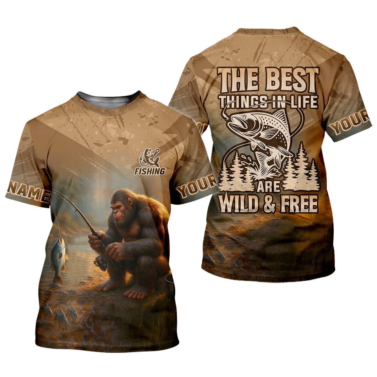 The Best Things In Life Are Wild And Free Custom Name Bigfoot Fishing SPF Shirt For Men, Gift For Fisherman