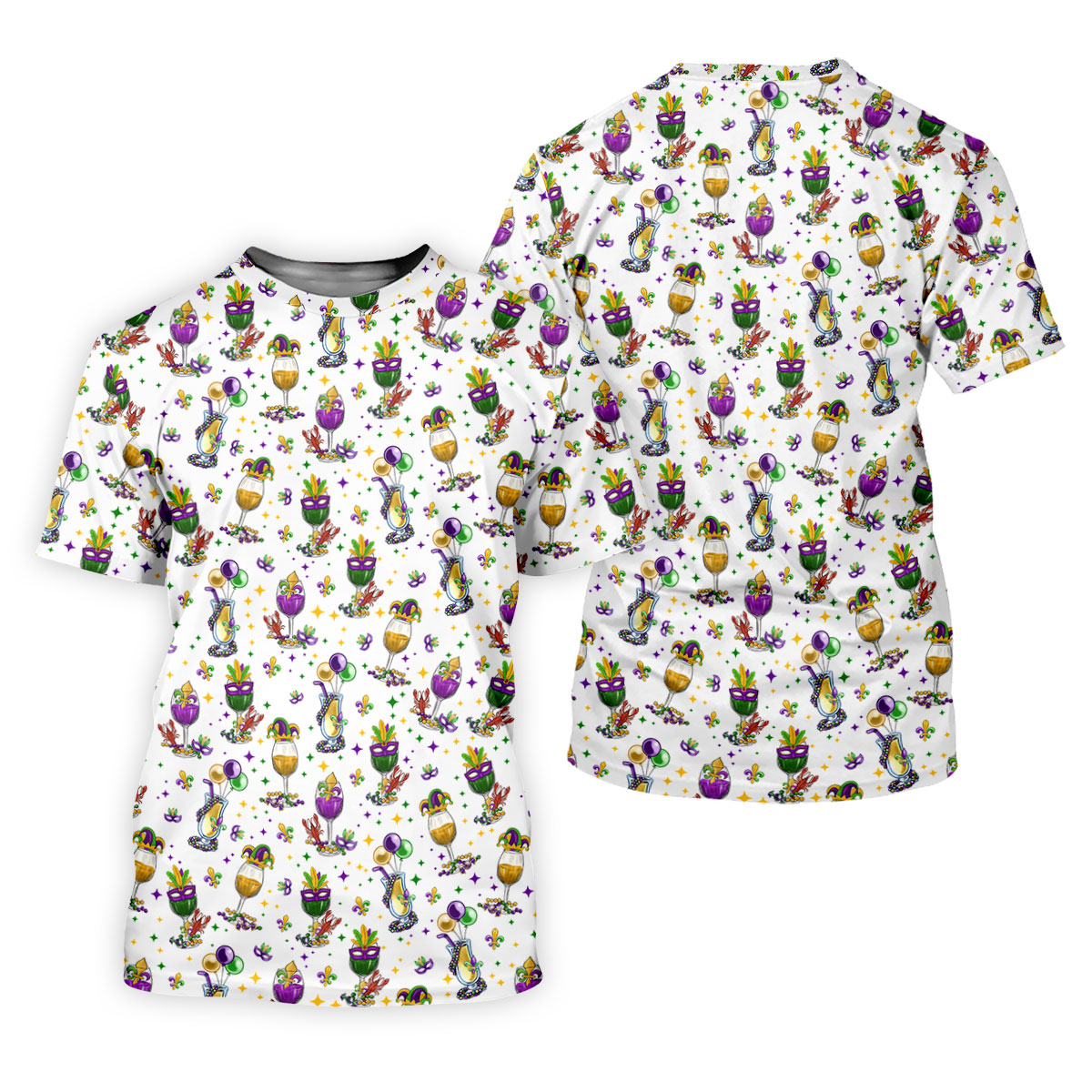 Mardi Gras Wine Glass Beaded Garland Fleur De Lis White Golf Shirt, Women's Golf Tops, Ladies Golf Polos