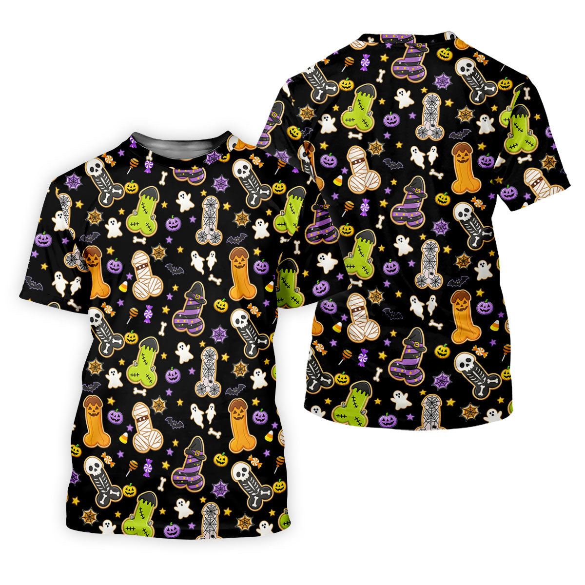 Funny Adult Halloween Cookie Pattern Polo Shirt, Men's Golf Shirt, Printed Golf Shirts