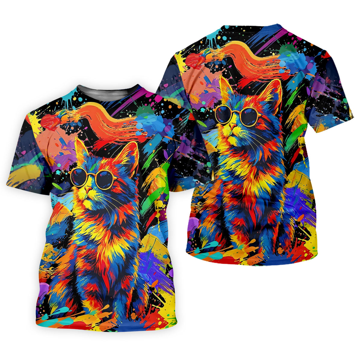 Colorful Cat Sunglasses Paint Splash Golf Shirt, Women's Golf Tops, Performance Golf Shirt