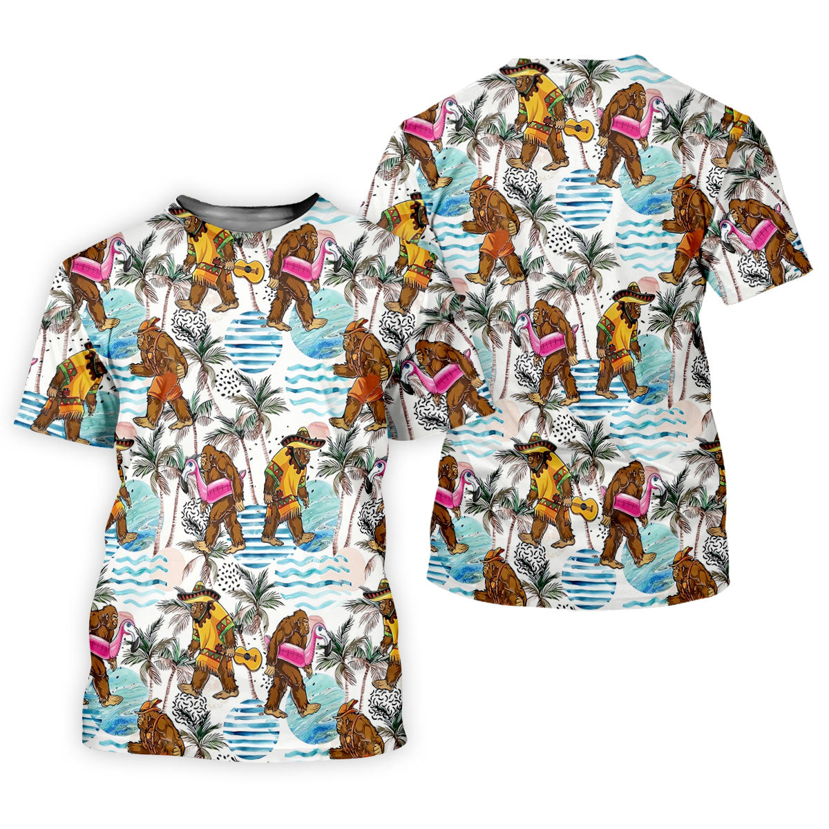 Bigfoot With Flamingo Float And Guitar Tropical Pattern Hawaiian Golf Polo, Golf Gift For Men, Golfing Apparel