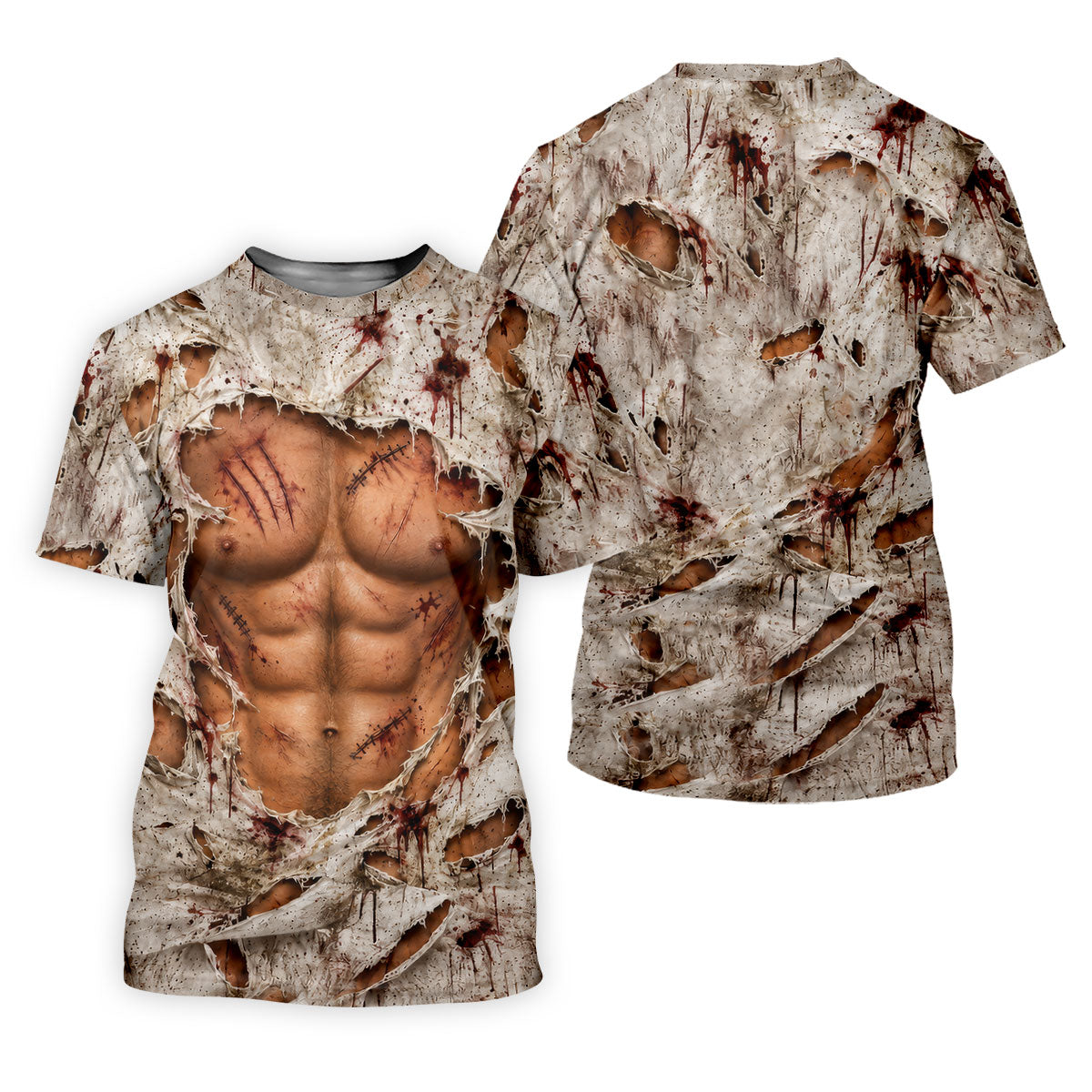 Torn Shirt Muscle Chest Illusion Halloween Polo Shirt, Mens Golf Polo, Printed Golf Shirts