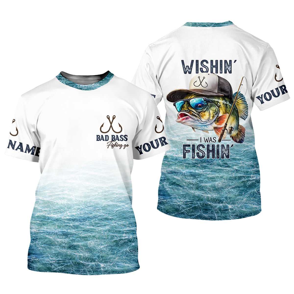 Wishin’ I Was Fishin’ Shirt, Personalized Bad Bass Fishing Shirt For Men, Fishing UPF Shirts